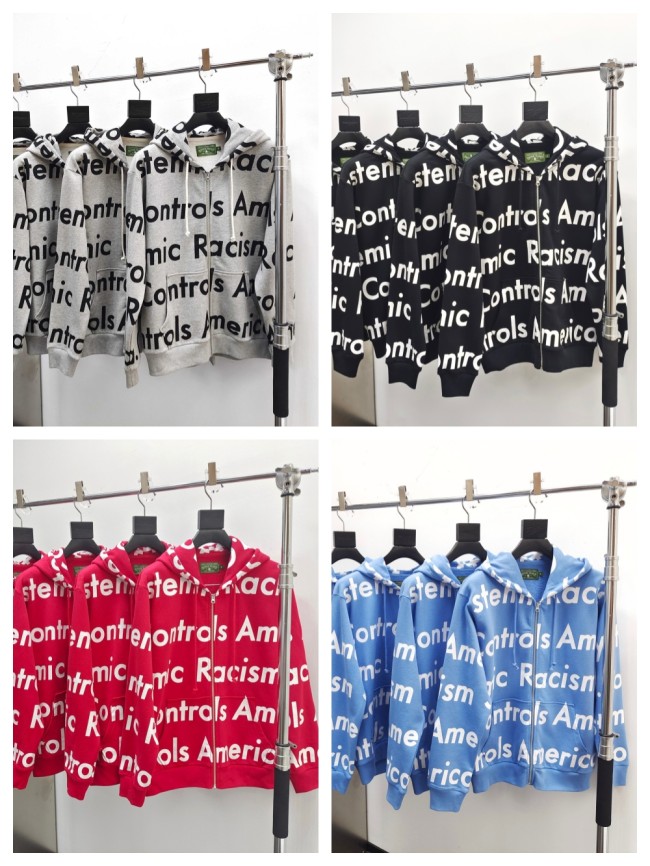 1:1 quality version All Over Racial Lettering Printed Zipper Hoodie 4 colors