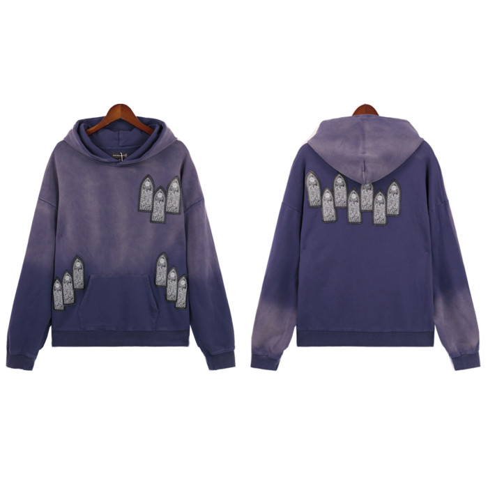 Front and back appliquéd bullet embroidered washed Hoodie 2 colors