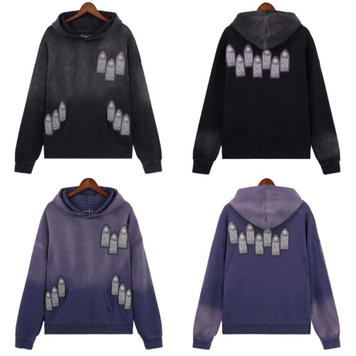 Front and back appliquéd bullet embroidered washed Hoodie 2 colors