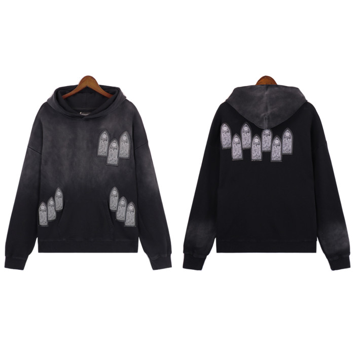 Front and back appliquéd bullet embroidered washed Hoodie 2 colors