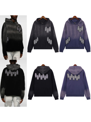 Front and back appliquéd bullet embroidered washed Hoodie 2 colors