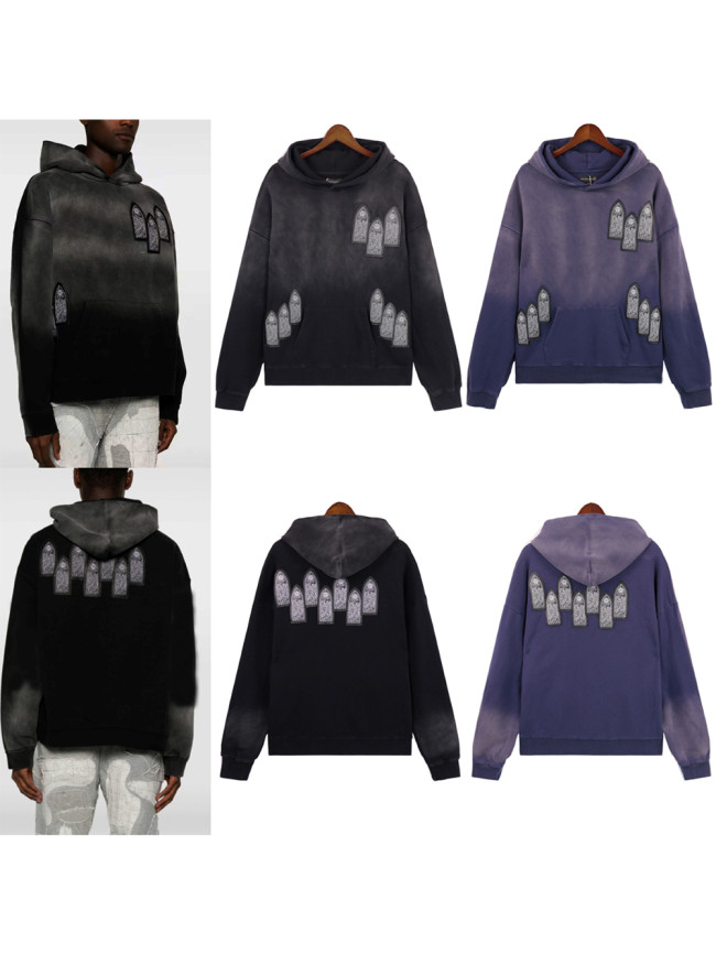 Front and back appliquéd bullet embroidered washed Hoodie 2 colors