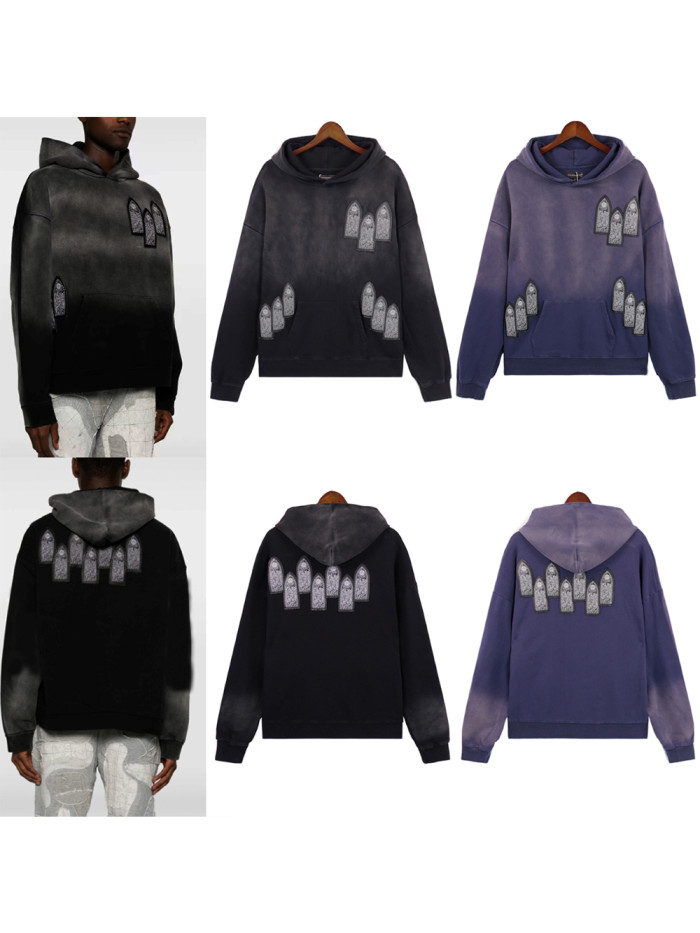Front and back appliquéd bullet embroidered washed Hoodie 2 colors