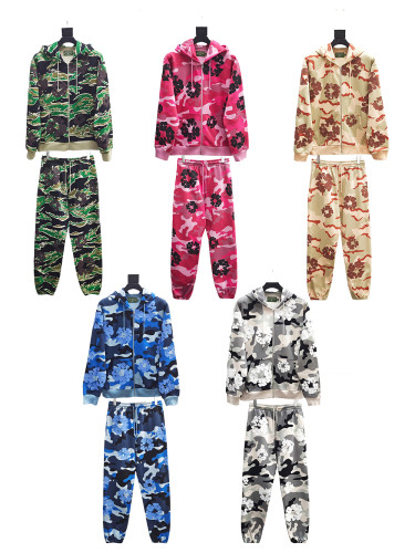 1:1 quality version Camouflage Kapok Zipper Hoodie & Sweatpants Set 5 colors