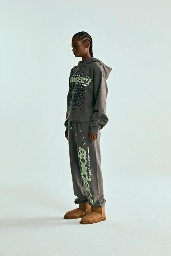 Green Alphabet White Foam Embellished Hoodie & Pants Set