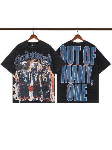 Hot Skeletons Basketball Team Letter Print Washed Version Tee