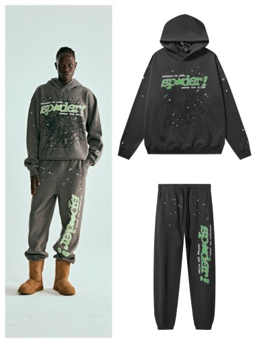 Green Alphabet White Foam Embellished Hoodie & Pants Set