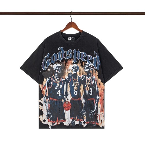 Hot Skeletons Basketball Team Letter Print Washed Version Tee