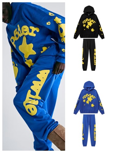 Gold Pentagram Foam Letter Print Hoodie & Pants Set 2 colors