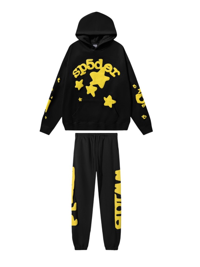 Gold Pentagram Foam Letter Print Hoodie & Pants Set 2 colors