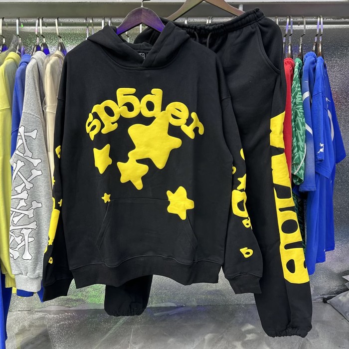 Gold Pentagram Foam Letter Print Hoodie & Pants Set 2 colors