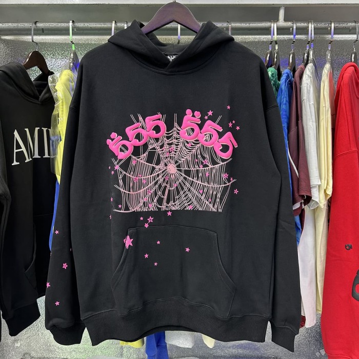 555 pink Spider Web Hoodie & Pants Set