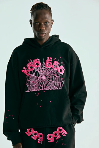 555 pink Spider Web Hoodie & Pants Set