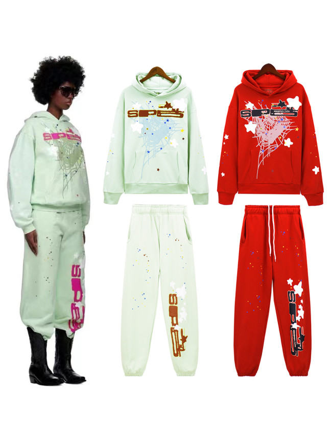 Foam Star Alphabet Light Color Spiderweb Print Hoodie & Pants Set 2 colors