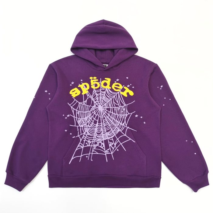 [Buy One Get One Free] 1:1 quality version Gold Letter Spiderweb Print Purple Hoodie & Pants Set