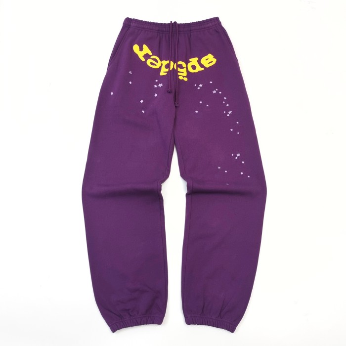 [Buy One Get One Free] 1:1 quality version Gold Letter Spiderweb Print Purple Hoodie & Pants Set