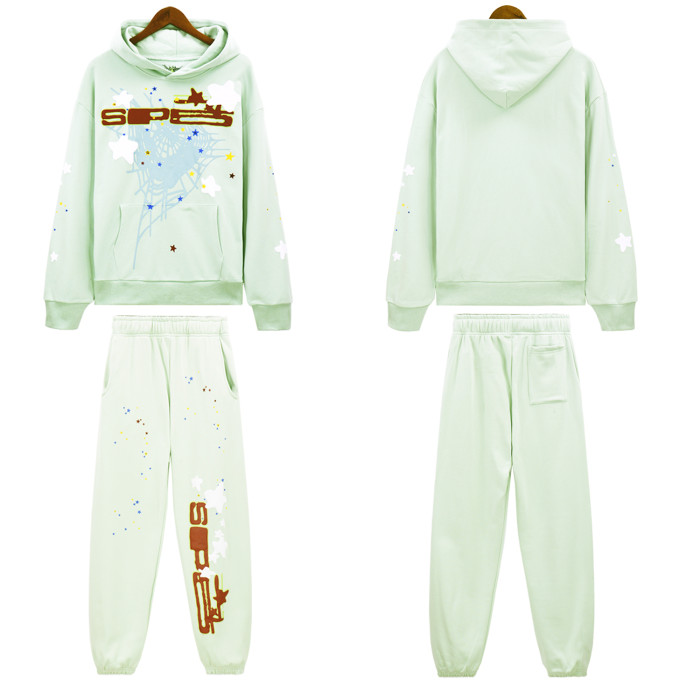 Foam Star Alphabet Light Color Spiderweb Print Hoodie & Pants Set 2 colors