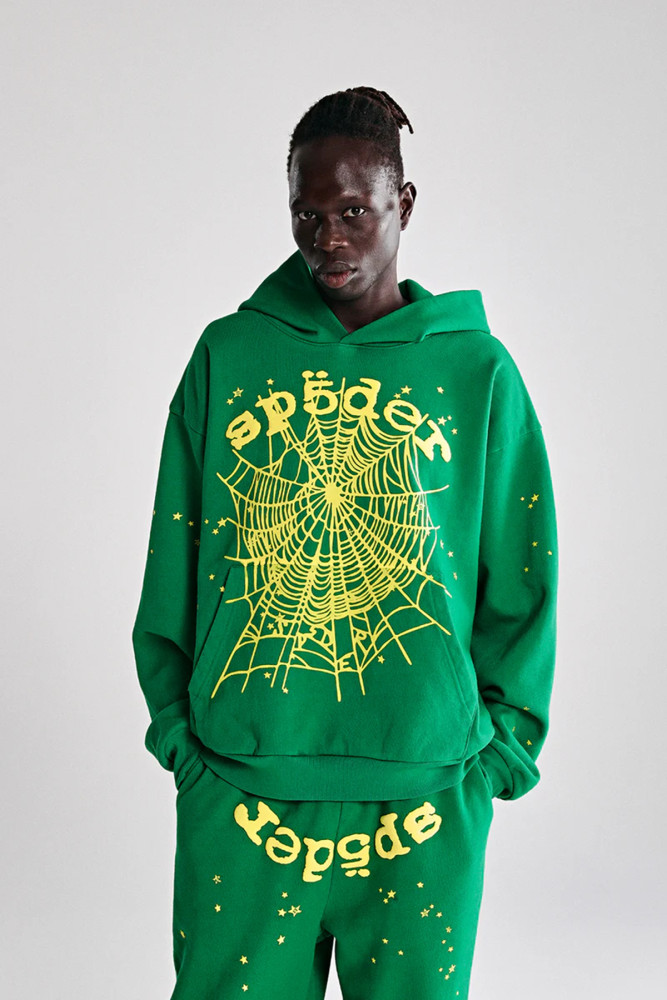 Gold Letter Foam Large Spiderweb Print Hoodie & Pants Set 2 colors