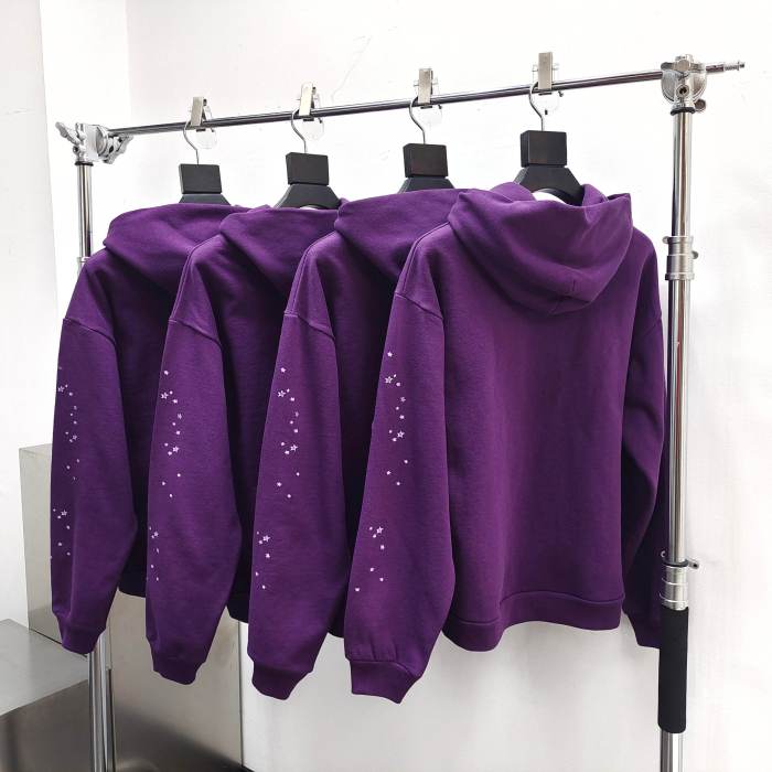 [Buy One Get One Free] 1:1 quality version Gold Letter Spiderweb Print Purple Hoodie & Pants Set