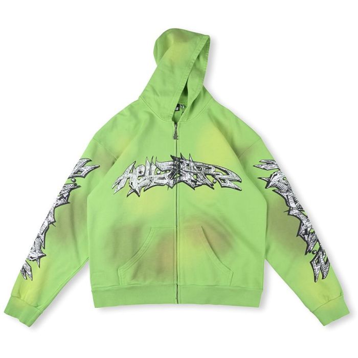 1:1 quality version Heavy duty printed vintage washed green zipper Hoodie