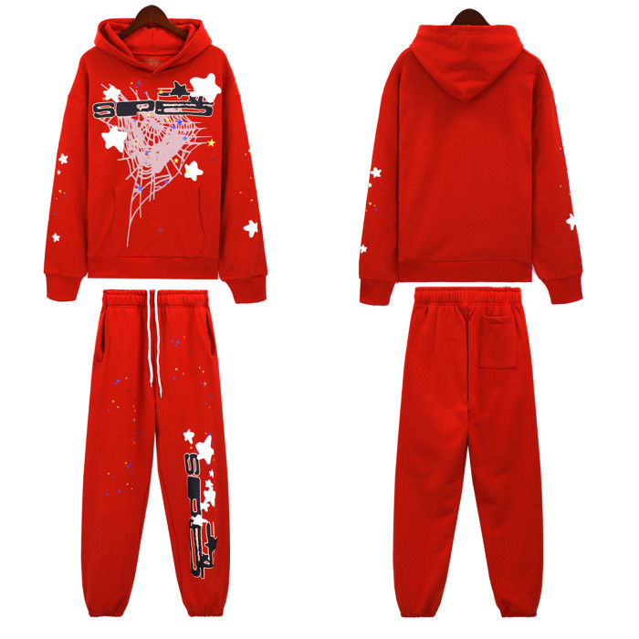 Foam Star Alphabet Light Color Spiderweb Print Hoodie & Pants Set 2 colors