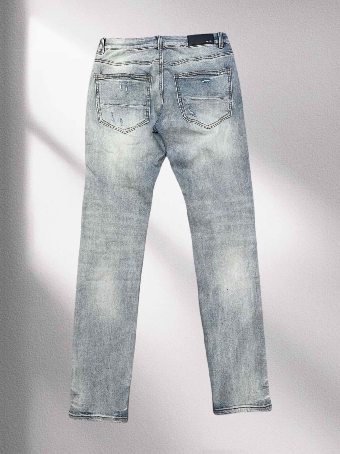 1:1 quality version Pink Patch Ripped Light Blue Jeans