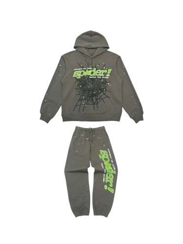1:1 quality version White Dot Green Alphabet Spiderweb V2 Hoodie & Pants Set