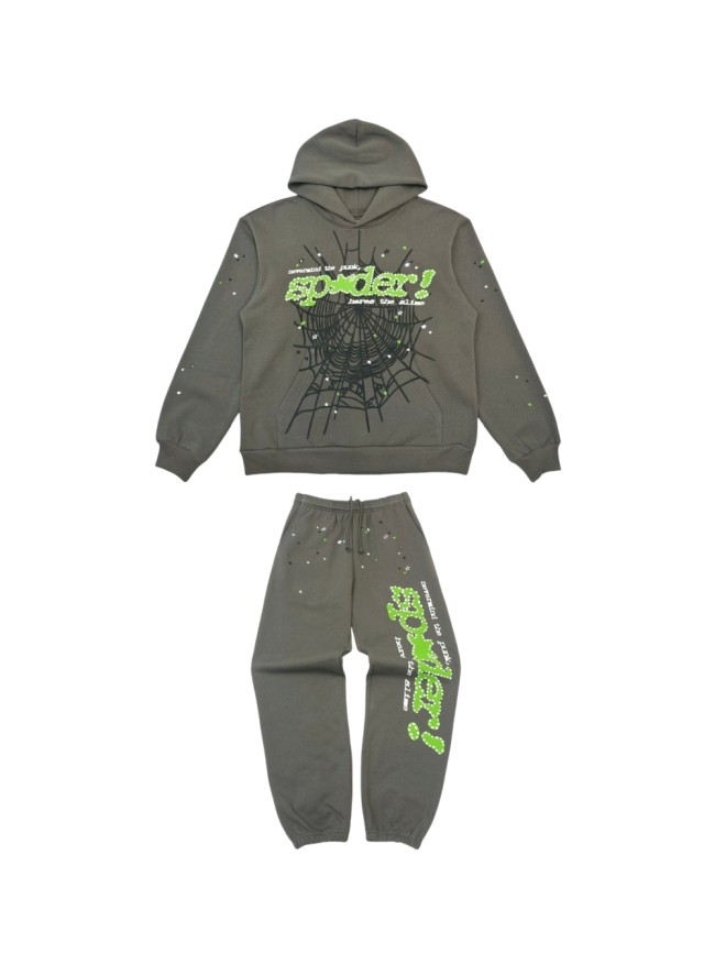 1:1 quality version White Dot Green Alphabet Spiderweb V2 Hoodie & Pants Set