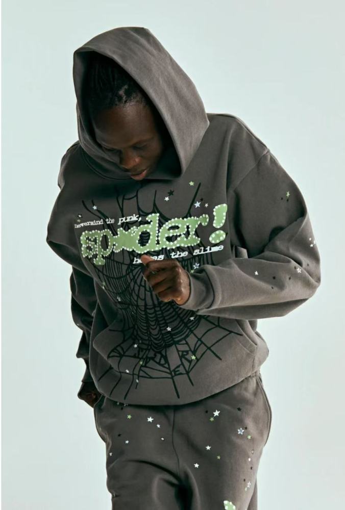 1:1 quality version White Dot Green Alphabet Spiderweb V2 Hoodie & Pants Set