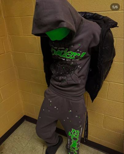 1:1 quality version White Dot Green Alphabet Spiderweb V2 Hoodie & Pants Set
