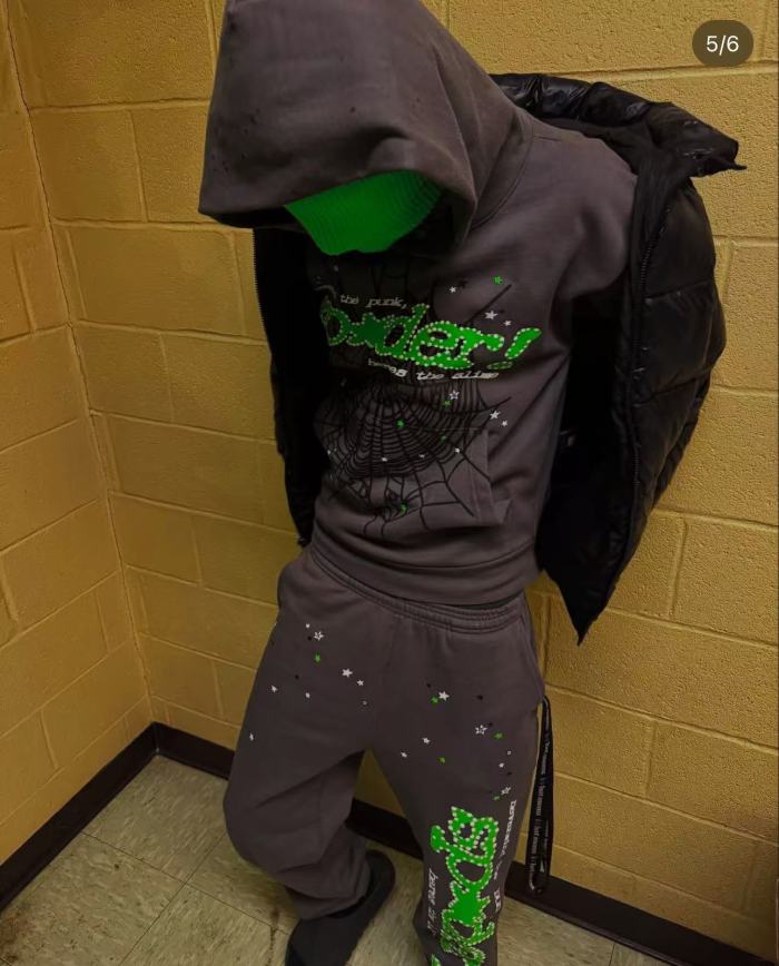 1:1 quality version White Dot Green Alphabet Spiderweb V2 Hoodie & Pants Set