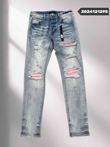 [Buy One Get One Free]  1:1 quality version Pink Patch Ripped Light Blue Jeans