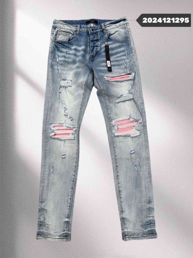 1:1 quality version Pink Patch Ripped Light Blue Jeans
