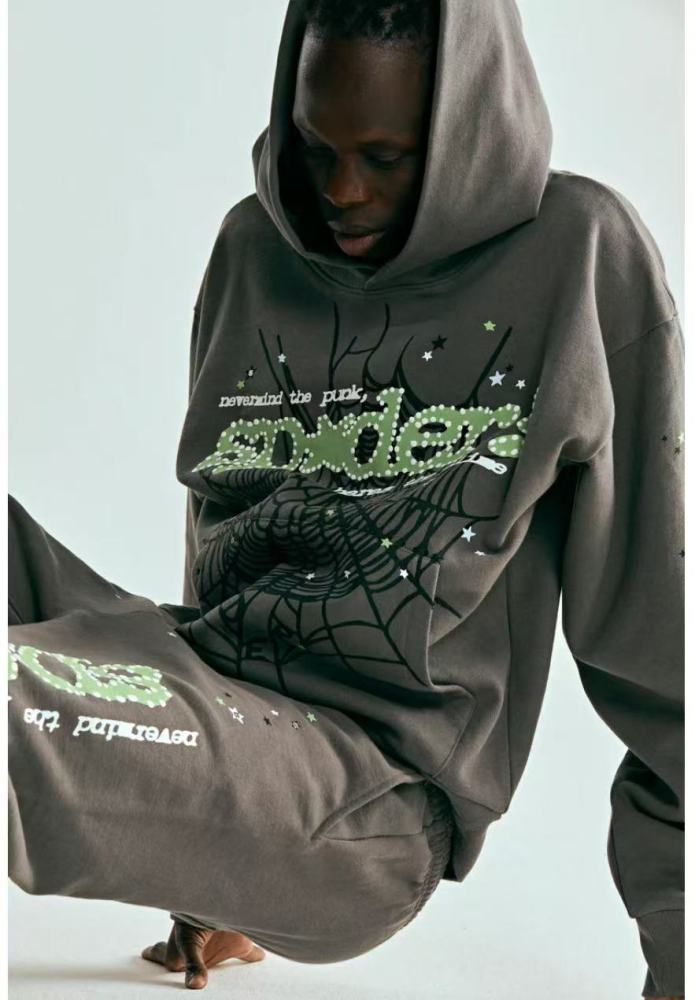 1:1 quality version White Dot Green Alphabet Spiderweb V2 Hoodie & Pants Set