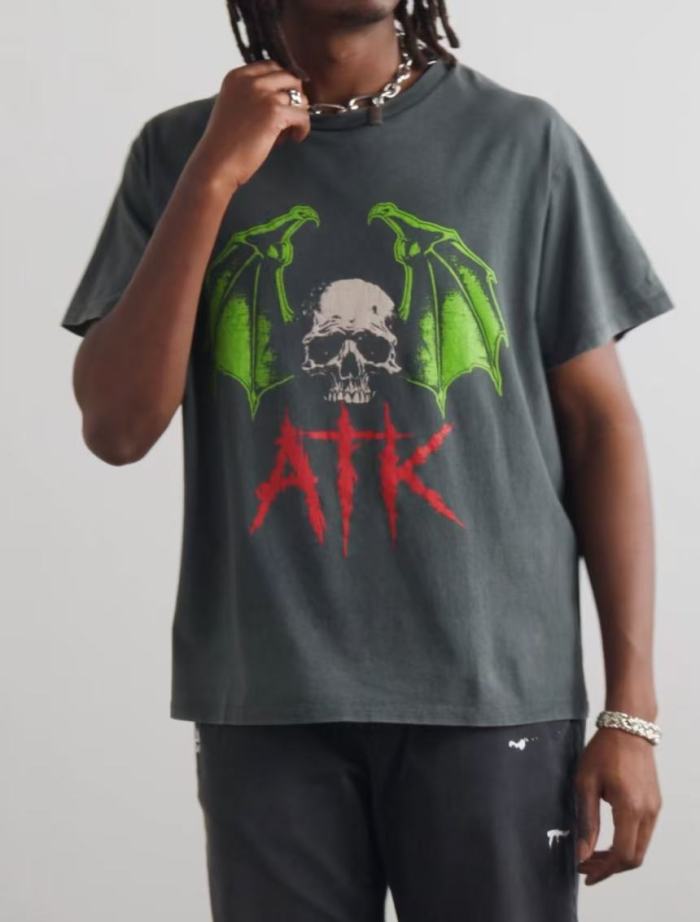 [buy more save more][Big & Tall for weights up to 260 lbs]1:1 quality version ATK Skull Bat Print Tee