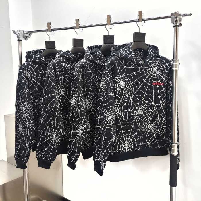 [Big & Tall for weights up to 220 lbs]1:1 quality version Embroidered White Spider Web hoodie & pants set