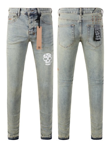 1:1 quality version Smoking Skull Print Light Blue Jeans