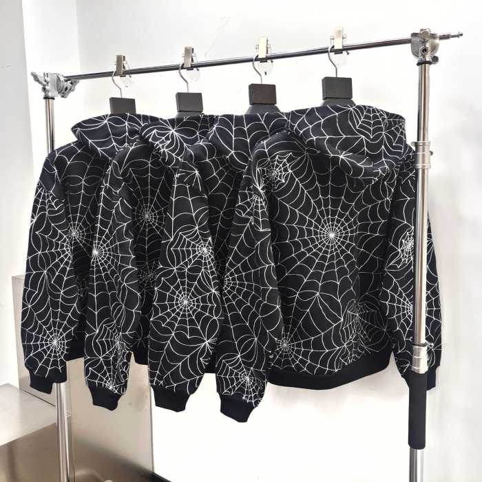 [Big & Tall for weights up to 220 lbs]1:1 quality version Embroidered White Spider Web hoodie & pants set