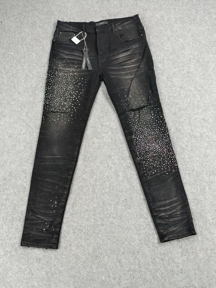 [50% Off] 1:1 quality version Black jeans with stars and rhinestones 25279646