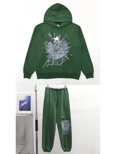 1:1 quality version Army Green Starfish Spider Web Hoodie & Pants Set