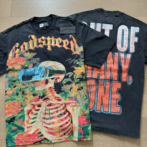 1:1 quality version Wearing Virtual Reality Glasses Skull Printed Tee 2 colors