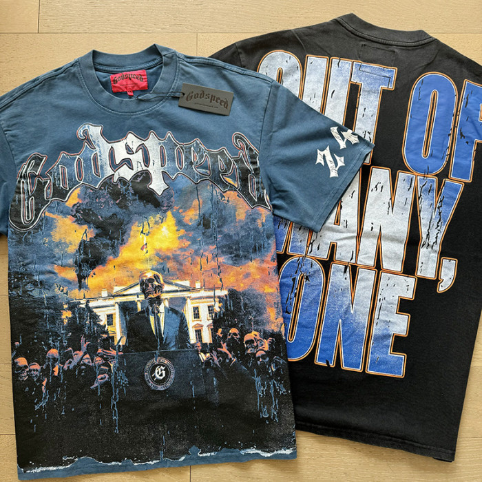 1:1 quality version Skeleton Speech Live Printed Washed Version Tee 2 colors