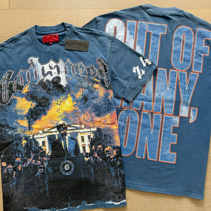 1:1 quality version Skeleton Speech Live Printed Washed Version Tee 2 colors