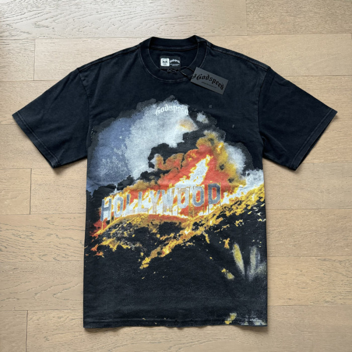 1:1 quality version Hollywood Billboard Burning Cashew Flower Letter Print Version Tee 2 colors