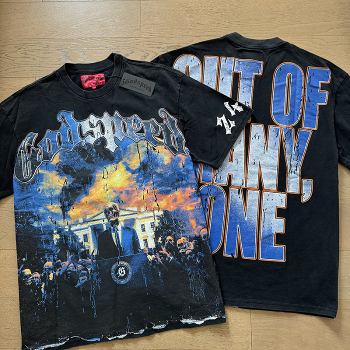 1:1 quality version Skeleton Speech Live Printed Washed Version Tee 2 colors