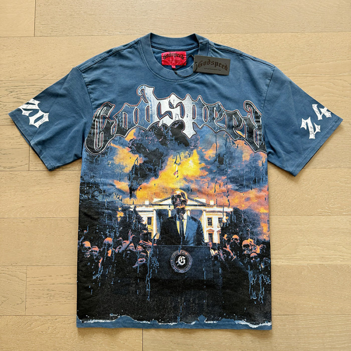 1:1 quality version Skeleton Speech Live Printed Washed Version Tee 2 colors