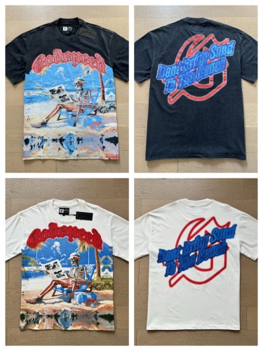 1:1 quality version Skeleton Seaside Reading Newspaper Print Washed Version Tee 2 colors
