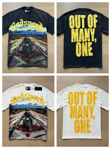 1:1 quality version Skull Motorcycle Riding Rose Printed Washed Version Tee 2 colors