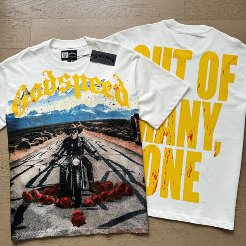 1:1 quality version Skull Motorcycle Riding Rose Printed Washed Version Tee 2 colors