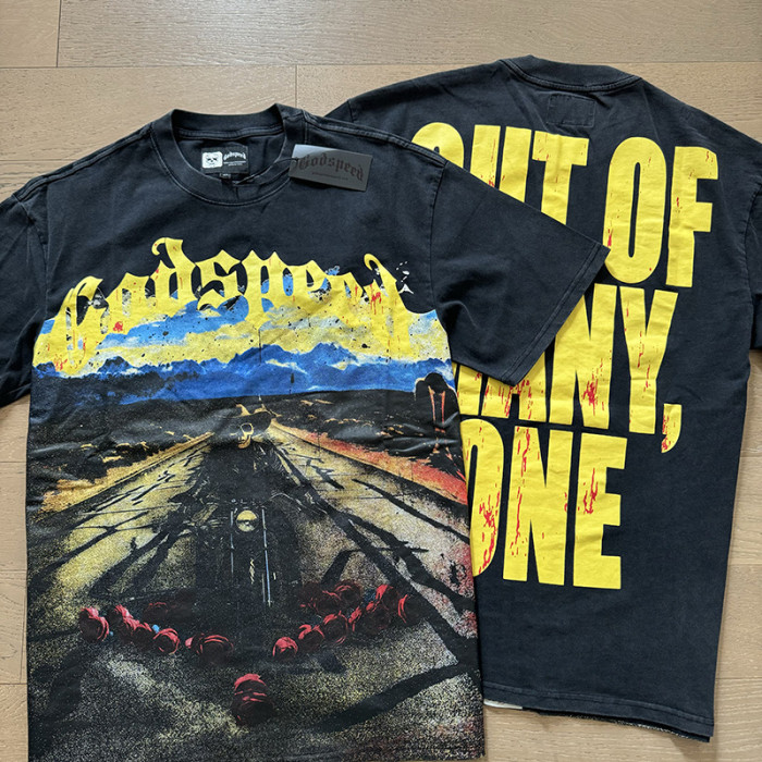 1:1 quality version Skull Motorcycle Riding Rose Printed Washed Version Tee 2 colors